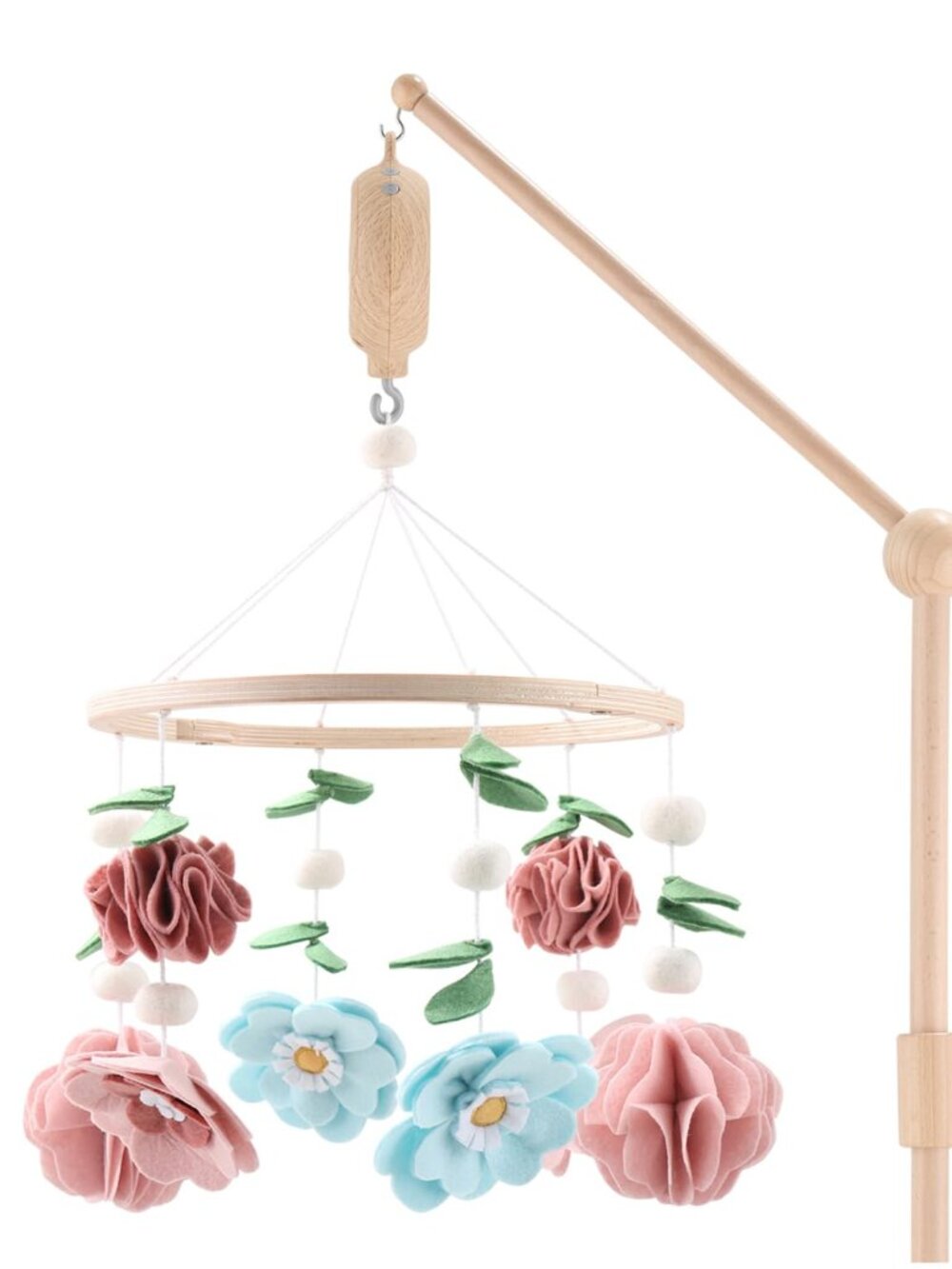 Crib Mobile for Girls - Wooden Musical Baby Crib Mobile with 12 Lullabies, Wildf